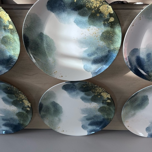 Intesa Home Set of 6 Dinner Plates 10 3/8" Blue White Green Gold Splatter - Picture 3 of 4